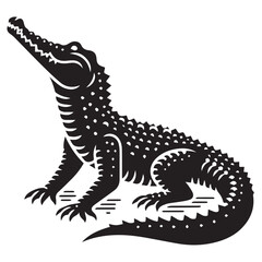 Crocodile silhouette black and white vector icon