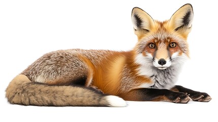 Fototapeta premium A Red Fox Lying Down On A White Surface