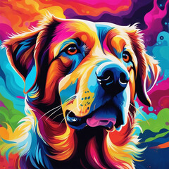 Psychedelic art of a colorful dog