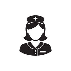  Female Nurse Icon with Medical Cap and Cross Symbol