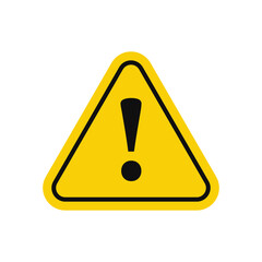 A yellow triangle warning sign with a black exclamation point inside on a white background image design