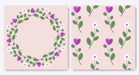 Frame and pattern of pink and white flowers