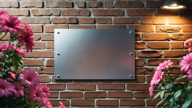 Vacant store or business signage displayed on a brick wall outdoors.