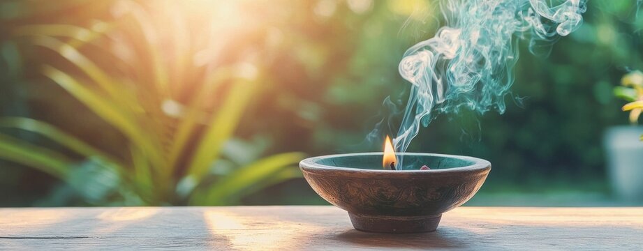 A serene temple ambiance is created by softly burning incense, which fosters mindfulness and spirituality