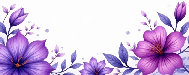 Abstract watercolor purple flowers and leaves, background, watercolor