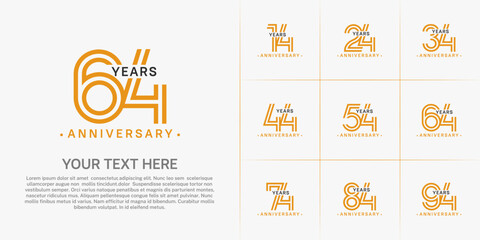 Anniversary logo style double line number set. orange and black color on white background for celebration event