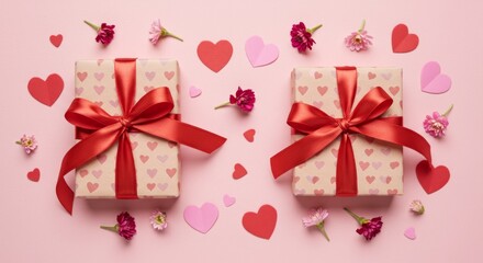 Fototapeta premium Gifts and Flowers Flat Lay