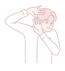 A detailed line drawing of a person exhibiting an anxious gesture, effectively conveying fear or discomfort