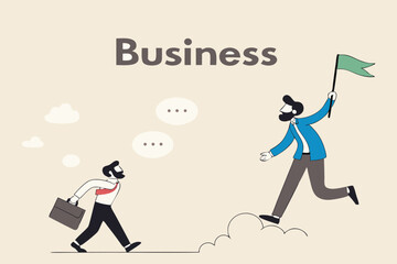 Advice or effective feedback to motivate to success, comment, opinion for career improvement, help or communication to support employee concept, businessman jump on speech bubble advice to success.