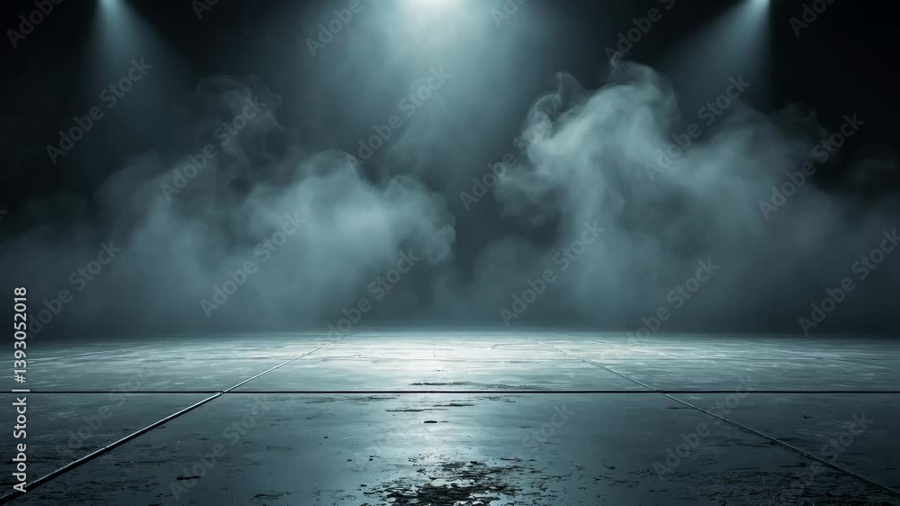 Poster empty space of grunge texture on concrete floor background with spot lighting and mist or fog in the