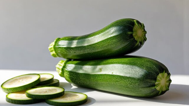 Bright green zucchini on a white background