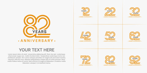Anniversary logo style double line number set. orange and black color on white background for celebration event