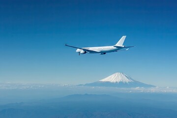 Naklejka premium Airplane Flying Over Mount Fuji