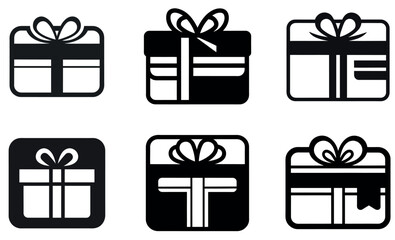 Gift Card Silhouettes Set – Present Icons with Ribbons and Bows for Holidays and Celebrations