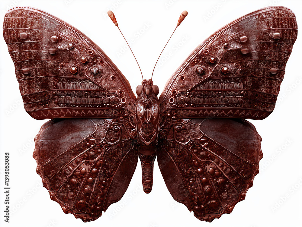 Poster brown butterfly with intricate patterns on a white background
