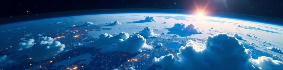 Obraz premium A stunning view of blue planet Earth from outer space with beautiful clouds and oceans, earth, world