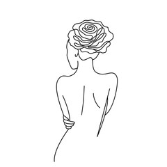 linear silhouette of beautiful figure of naked woman from the back. endless line. vector illustration isolated on white background