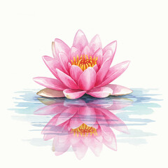 Watercolor Lotus Flower Floating on Calm Water with Soft Reflections
