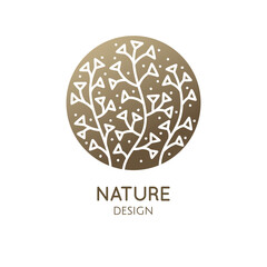 Herbaceous plant logo. Vector abstract badge for design of natural products, flower shop, cosmetics, ecology concepts, health, spa, yoga
