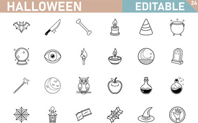 Editable Halloween Icons Bats, Witches, Spooky, Scary, Cute, Occult, Party, Vector, Graphics, Design