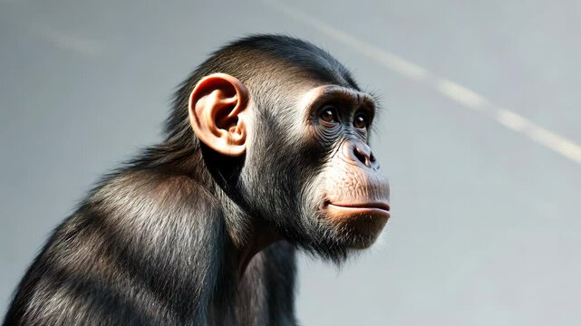 Chimpanzee monkey with a funny surprised look isolated on a white background with a clipping path.