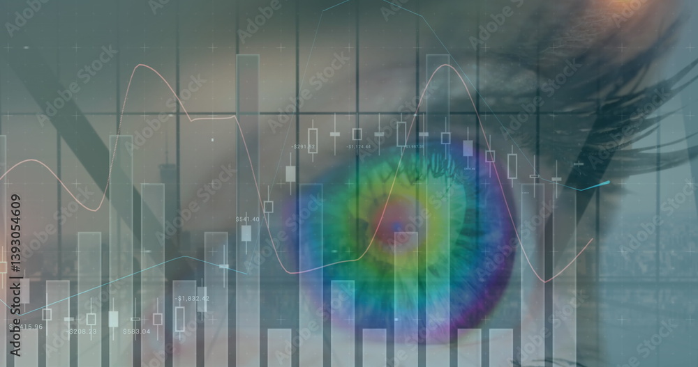 Aufkleber image of statistics and data processing over woman's eye in background