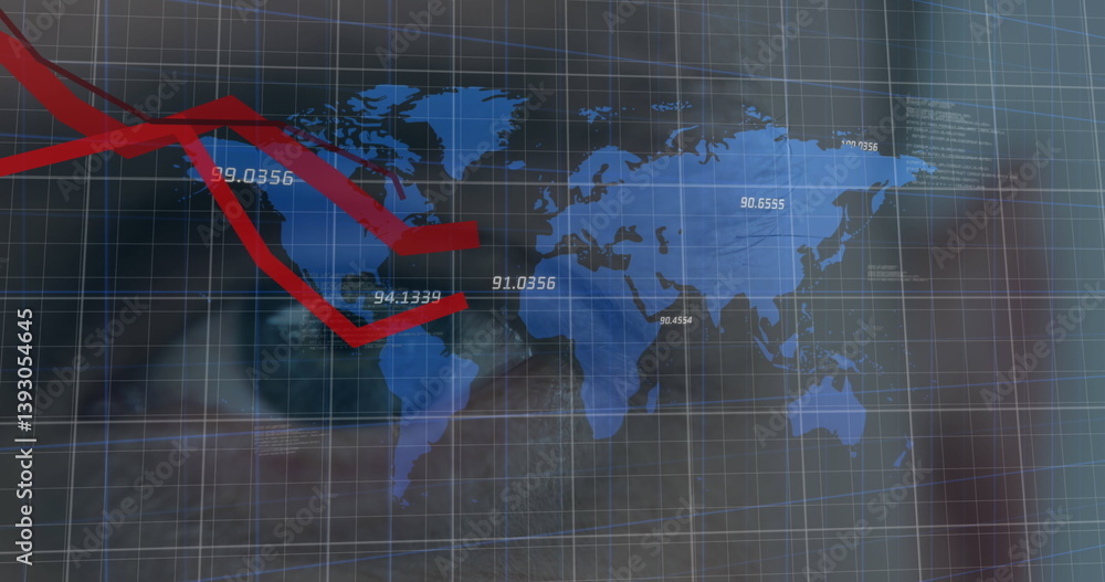 Poster image of red lines recording over world map and man's eye in background