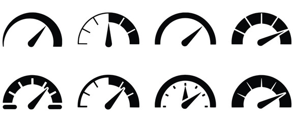 Set Of Speedometer Gauge Vector Icons Indicating Different Levels Of Performance