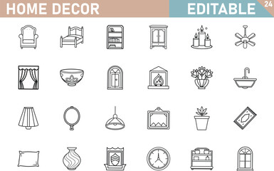 Editable Home Decor Icons Furniture, Lighting, and Accessories