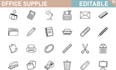 Editable Office Supply Icons Stationery, Tools, and Equipment