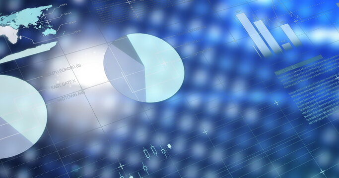 Financial and statistical data processing over grid network against cityscape in background