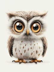 Fototapeta premium Cute owl with spread wings enjoying a calm moment on a soft white background highlighting its detailed features and textures