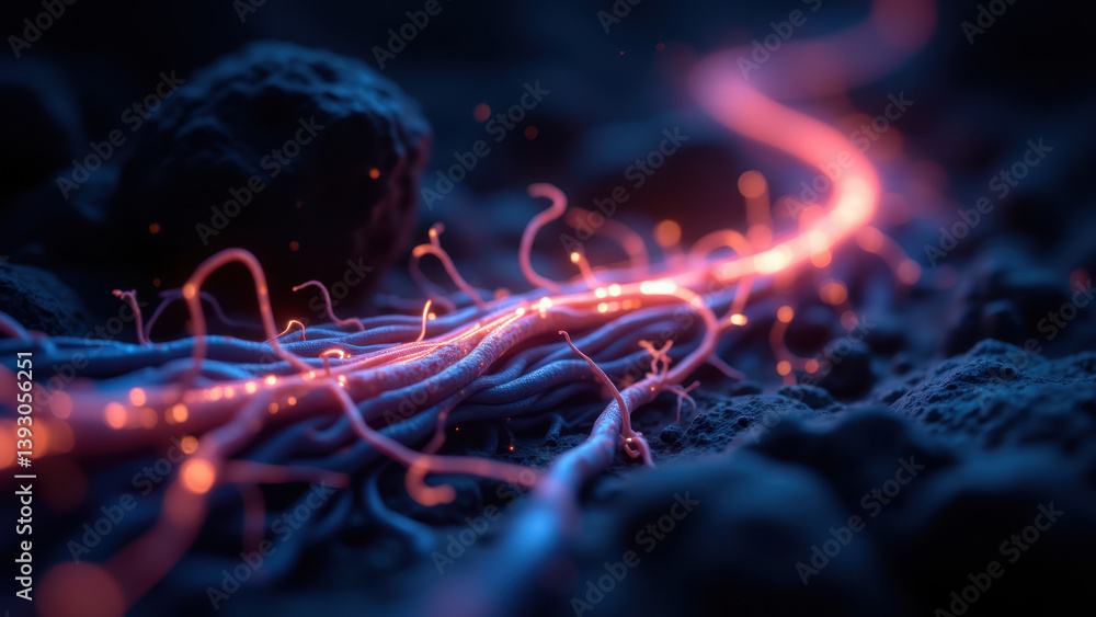 Poster vagus nerve stimulation with highlighted pathways under a rock-like surface.