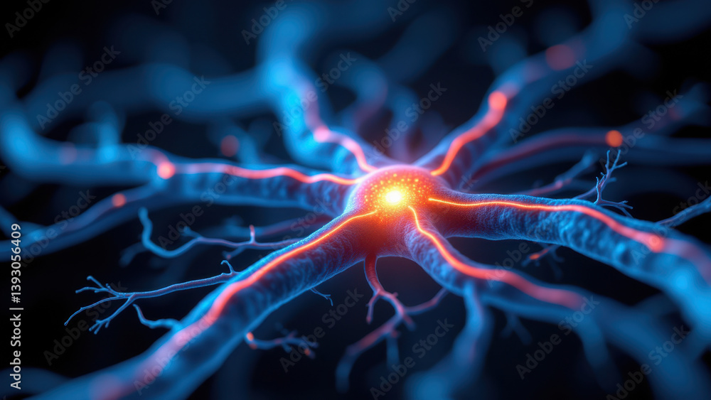 Aufkleber vagus nerve stimulation visualization with neurons illuminated by blue and red light.