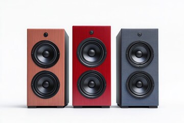 Fototapeta premium Three colored speakers on white background