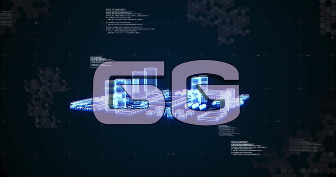 Image of 6g text, data processing and computer processor spinning