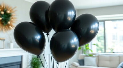 Black balloons in living room