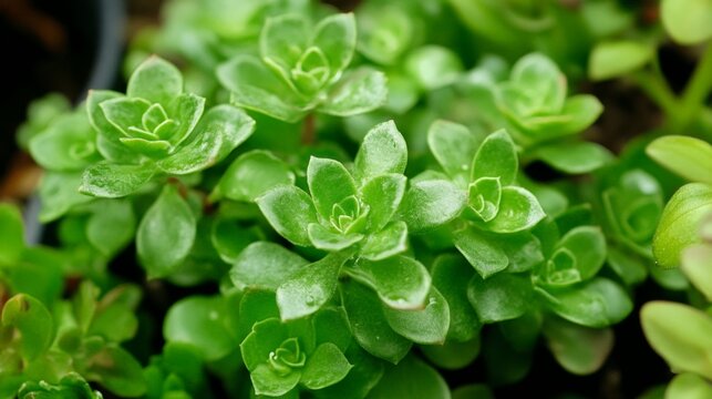 A close-up of a succulent plant with vibrant green leaves, fresh and healthy 