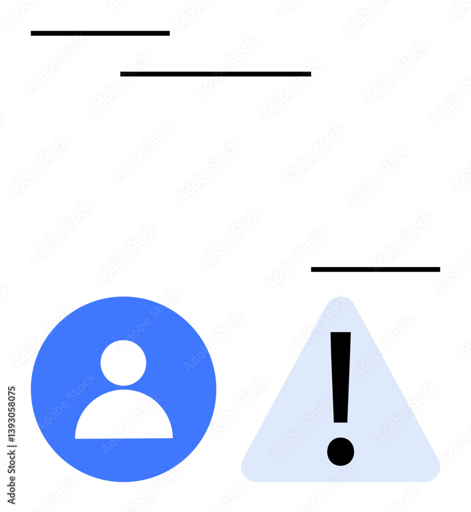 Aufkleber blue user profile icon beside a triangular warning sign with an exclamation mark. ideal for account 