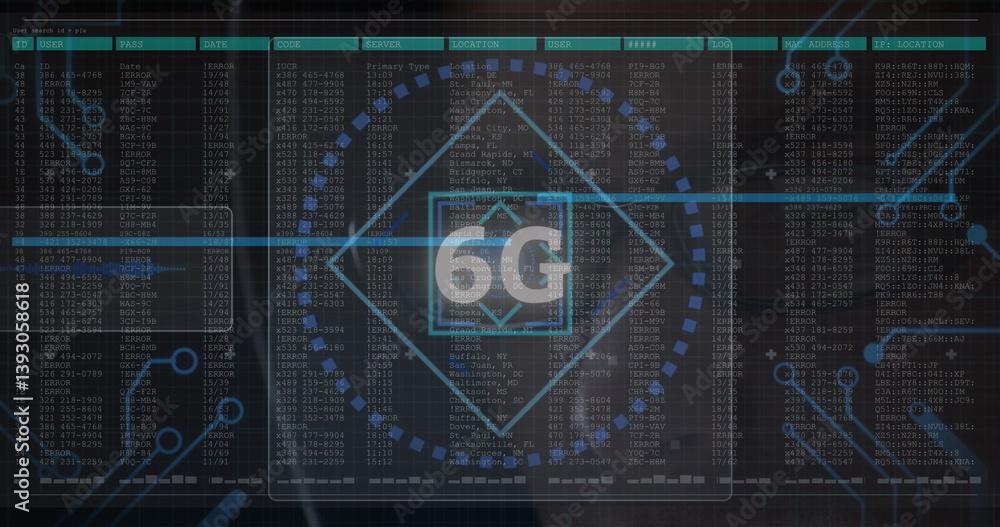 Poster 6g text and microprocessor connections against data processing on black background