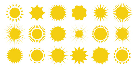 Set of suns. Yellow sun. Sun burst. Vector icon.