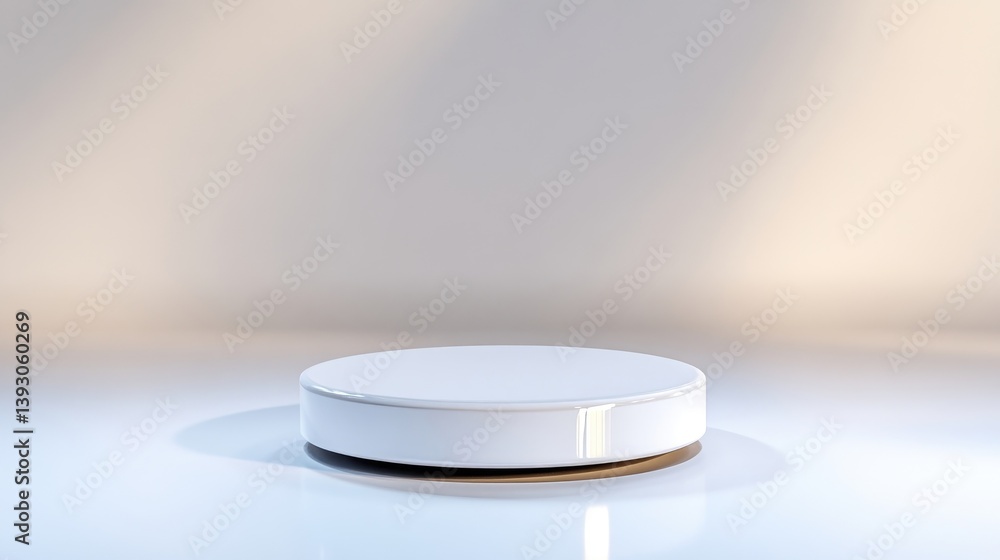 Poster circular white platform minimalist studio setting high-resolution soft lighting top-down view clean 