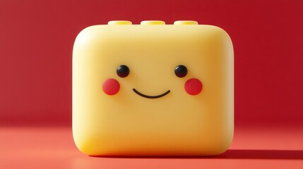 Smiling yellow block on red background
