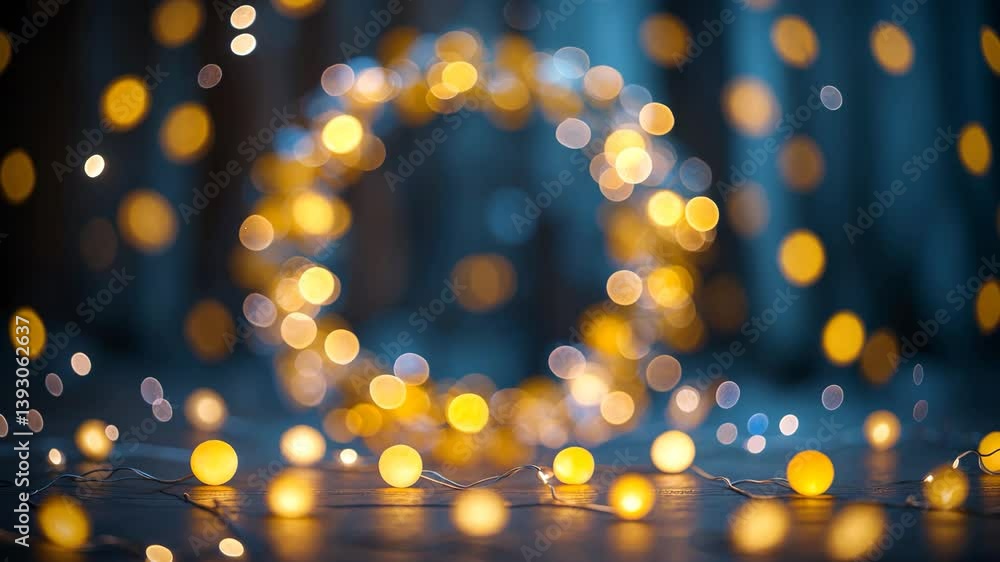 Poster glowing circular lights with a blur effect on a dark background, designed for event and celebration 