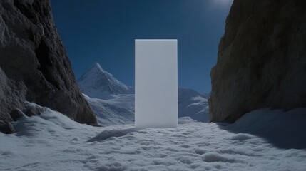 Blank white rectangle in snowy mountain pass