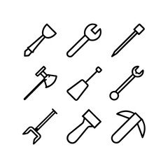 9 Set working tools icon line art illustration