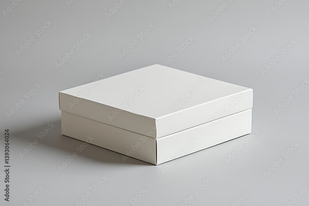 Poster closed white cardboard box with lid on neutral gray background minimal style