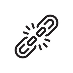 Obraz premium Broken chain flat outline icon vector illustration. Isolated on transparent background. Editable stroke, pixel perfect