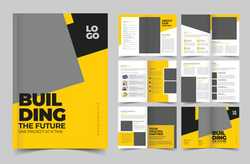 Modern Construction Company Profile Layout Corporate Brochure Design Template