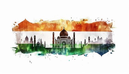 Independence Day on INDIA FLAG background. indian army flag taj mehal 15 august 1947 happy independence day